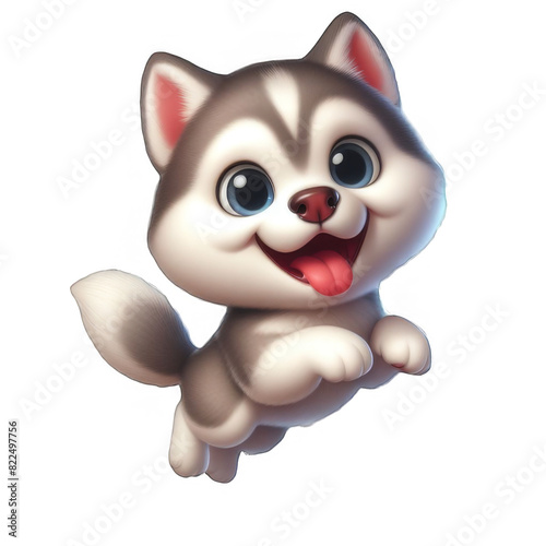 Funny and playful husky or pet dog is playing and jumping and looks happy isolated on transparent background. Little husky dog pretending. Cute and happy crazy dog       head smiling on transparent png