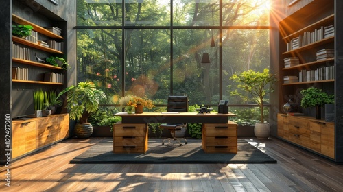 Sunlit Home Office with Nature View
