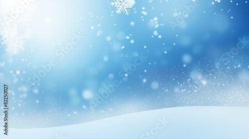 Snowy winter landscape with blurred background and falling snowflakes
