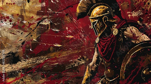 painting of a Spartan soldier ready for battle photo