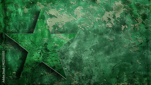 A green grungy background with a star symbol in the center photo