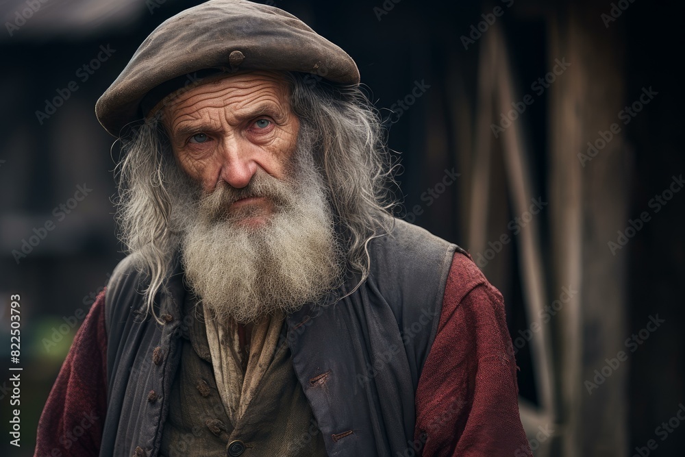 Portrait of an elderly man with an expressive face, dressed in traditional vintage attire Portrait of an elderly man with an expressive face, dressed in traditional vintage attire