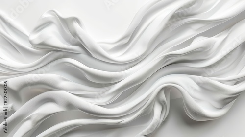 A tight shot of a white fabric exhibits a wavy design in its center The fabric's background is entirely white, while a central black object is present within the image frame