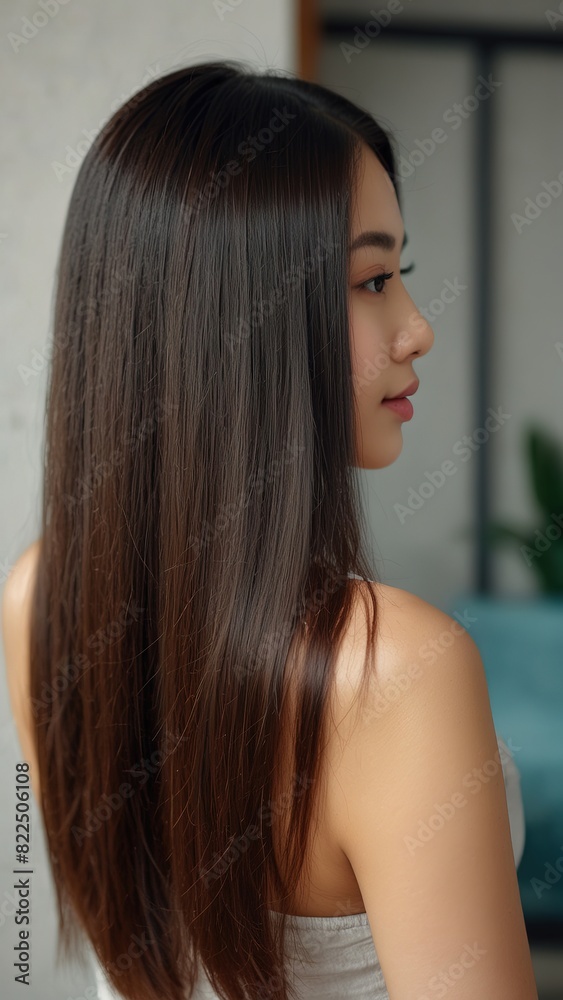 Naklejka premium Potrait beautiful model asian woman with shiny and straight long hair
