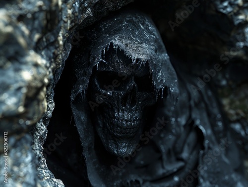 Close-up of Grim Reaper Skull in Hood 