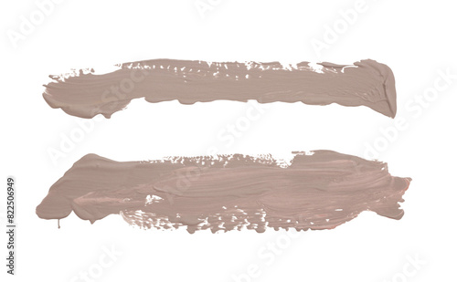 Art Oil and Acrylic smear painting line blot elements. Abstract texture beige brown color brushstroke stain isolated on white background.