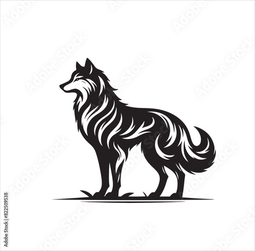 Silhouette of wolf on white background 
