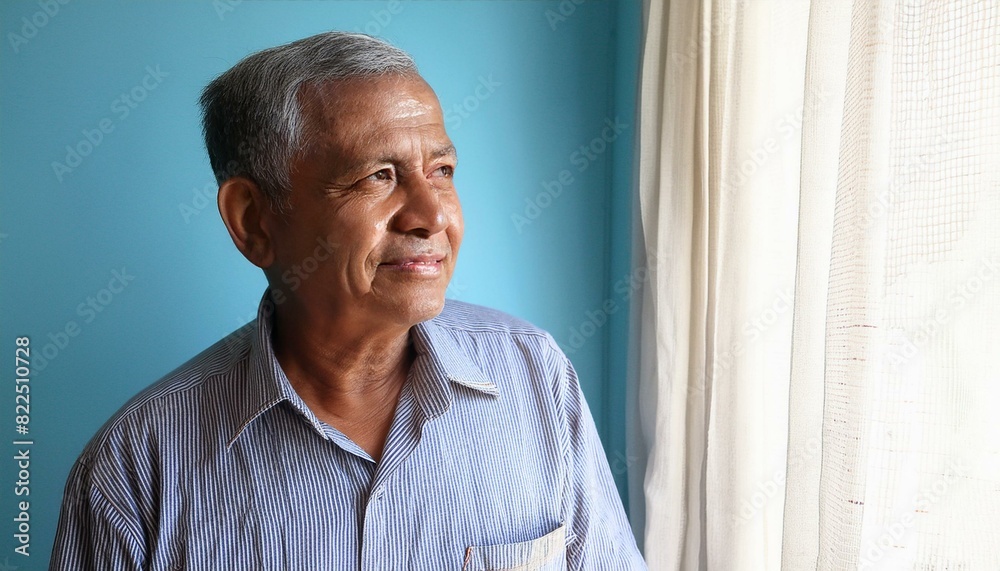 An Indian 65 years old men with a thinking expression on his face in front of the plain blue background An Indian 65 years old men with a thinking expression on his face in front of the plain blue background