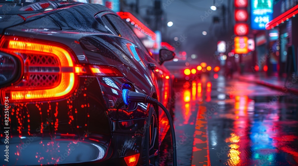 Futuristic Cyberpunk Scene: Pouring Gasoline with Holographic Indicators and Neon Lights Futuristic Cyberpunk Scene: Pouring Gasoline with Holographic Indicators and Neon Lights