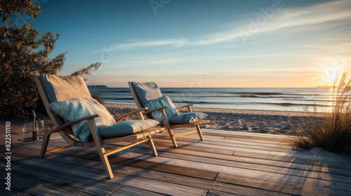 Seaside Relaxation  Soft light  Leading lines  Tranquility  Lounge chair