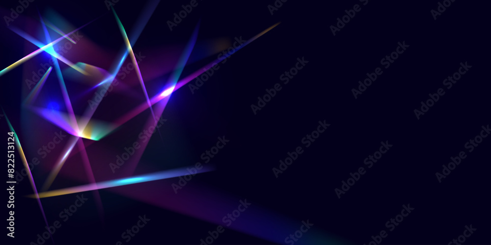 Light streak overlay pattern designs. Set Rainbow crystal light leak flare reflection effect. Transparent refraction elements. Vector illustration.