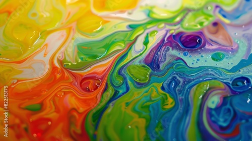 Abstract swirl of colorful paints. Close-up photography of fluid art for design and print.
