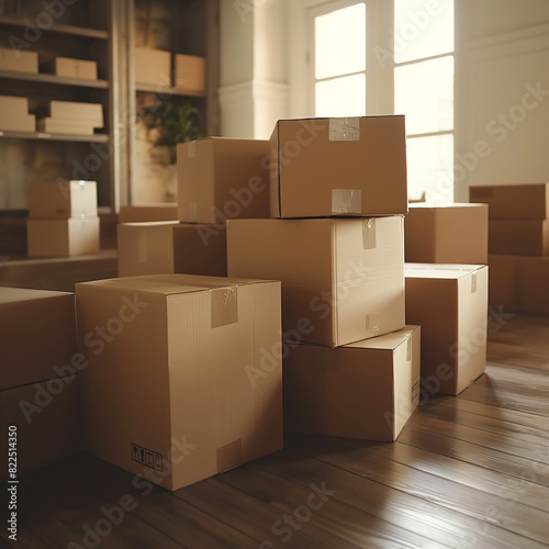 Boxes with moving things in an empty room © Nelly