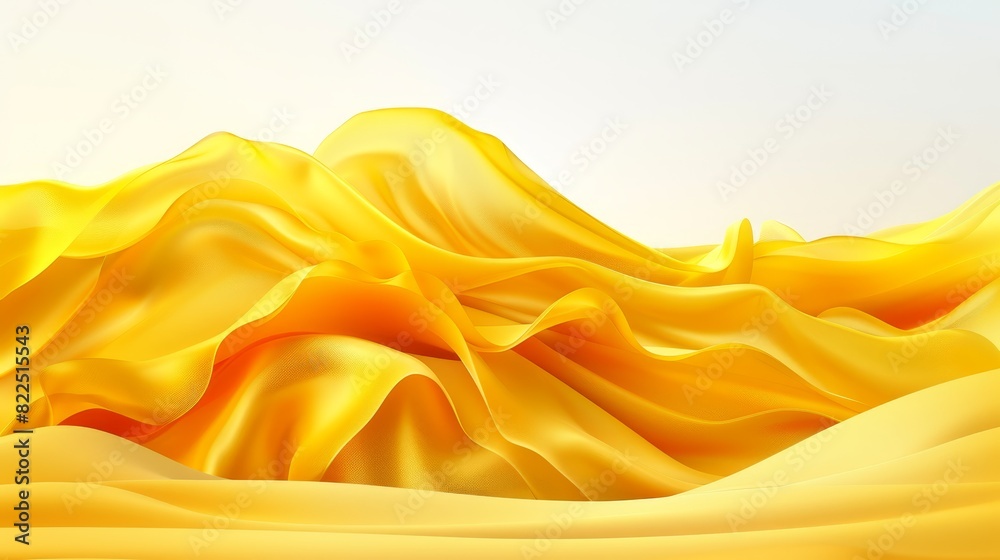 Obraz premium Mountain with yellow fabric fluttering in wind, light blue sky background, lighter blue sky foreground