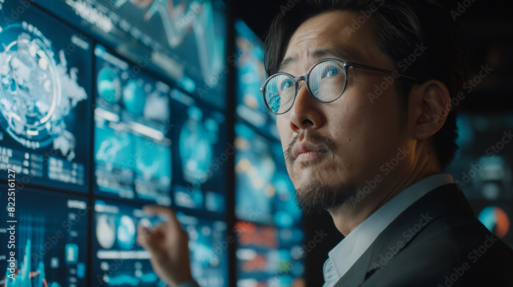 Fototapeta premium A manager business analyst using AI tools to forecast market trends, 