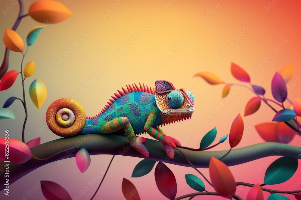 Obraz premium Chameleon Vector Illustration Suitable For Greeting Card, Poster Or T-shirt Printing.. Beautiful simple AI generated image in 4K, unique.