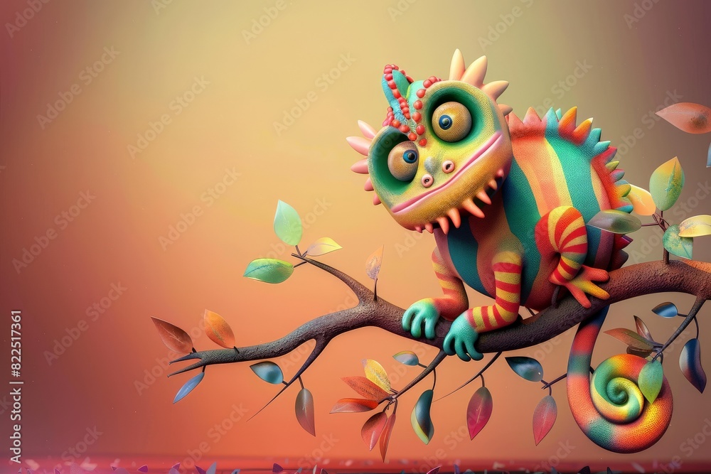 Obraz premium chamaleon-cheerful-fashion--open-mouth vector.eps. Beautiful simple AI generated image in 4K, unique.