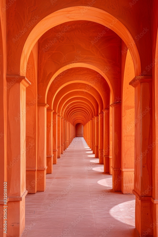 Naklejka premium Orange arabic architecture style corridor with arches 