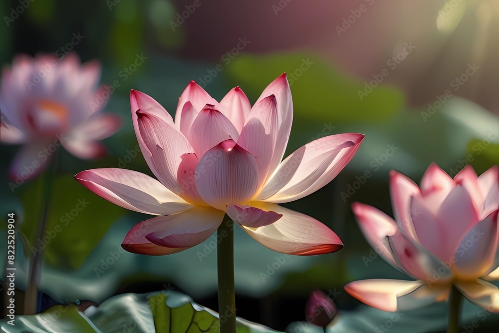 Beautiful Pink Lotus Blooming at Garden
