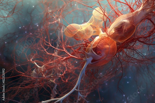 Detailed 3d render of neurons and synapses in the nervous system photo