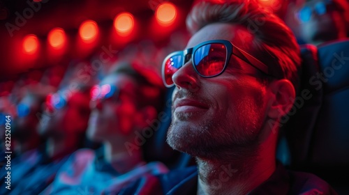 Magic of 3D Cinema: Visualize an immersive movie world where friends are seated at the front rows wearing 3D glasses