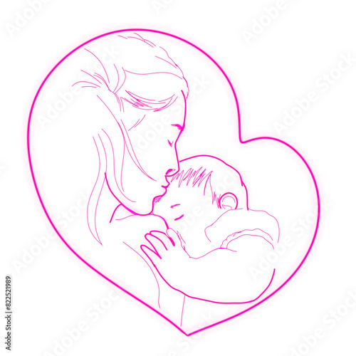 mother kissing her baby while breastfeeding with heart shaped frame ,icon without background