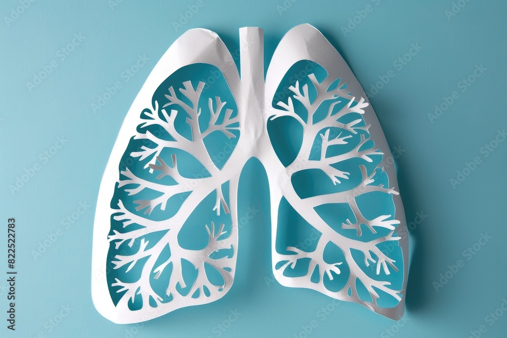Paper model of human lungs on light blue background. Respiratory health, health diagnostic concept. World no tobacco day. Paper model of human lungs on light blue background. Respiratory health, health diagnostic concept. World no tobacco day.