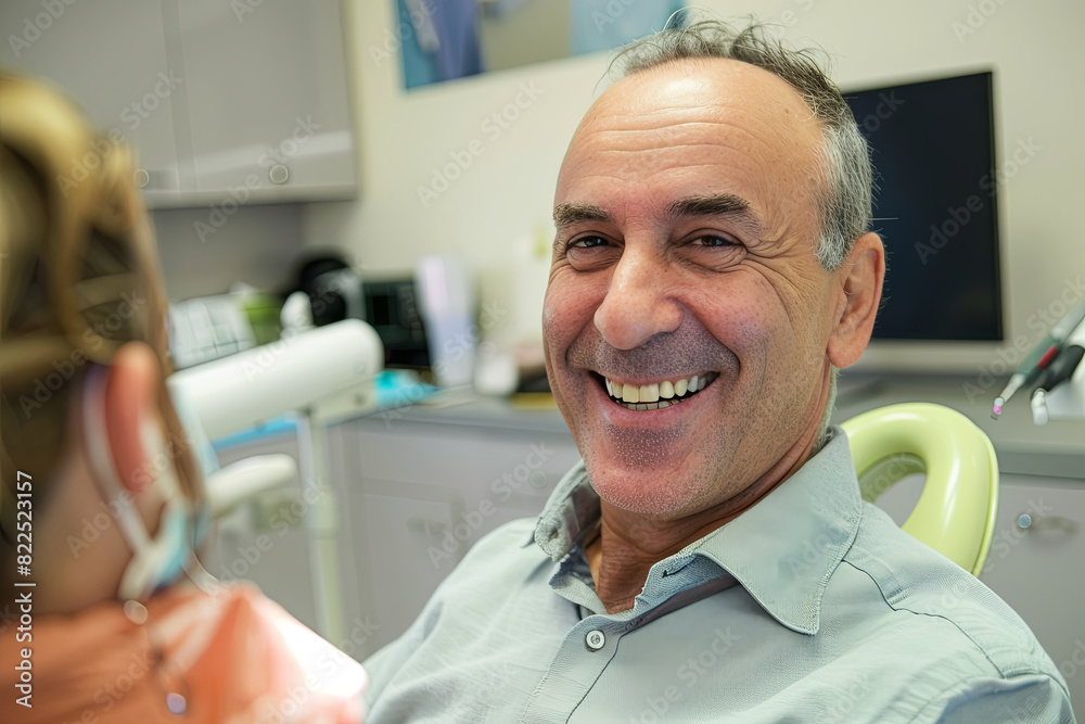 Happy mature man during teeth check-up at dental clinic Happy mature man during teeth check-up at dental clinic