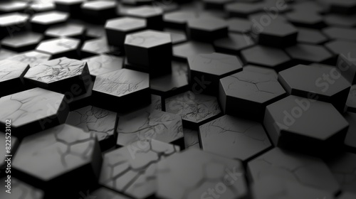  A monochrome image of a hexagon cluster on a Sci-Fi set's surface