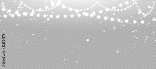 Christmas glowing garland. Christmas lights isolated on transparent background. Sparks sparkle with a special light effect.Vector 10 EPS