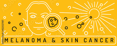 Skin cancer, malignant melanoma landscape poster in outline style.