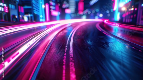 Abstract motion highway automobile road with neon light motion effect background. Generated AI