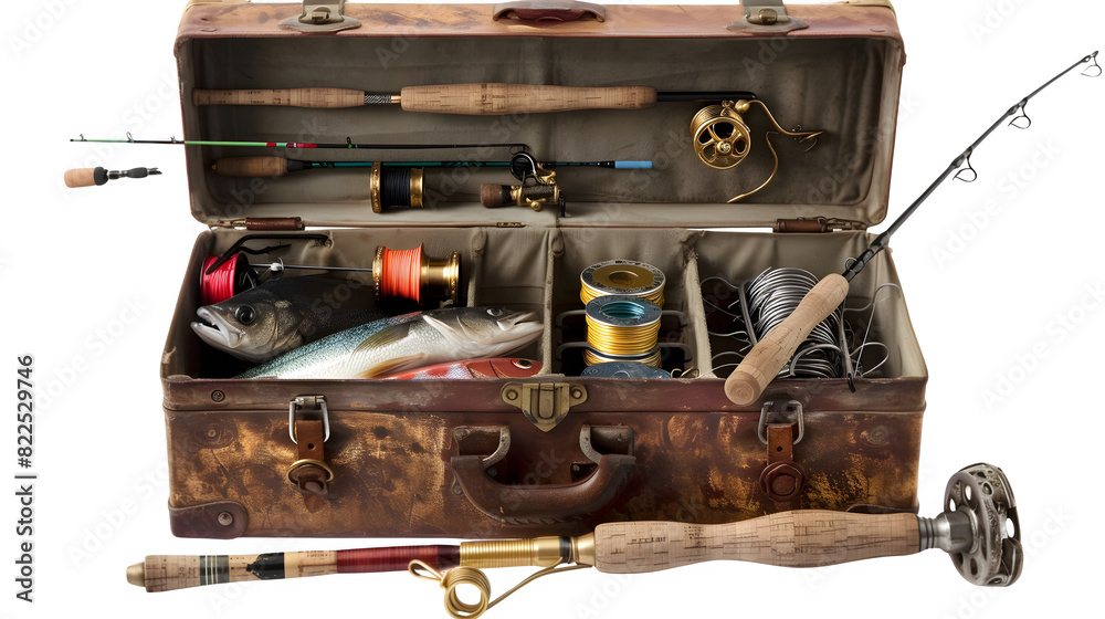 Fisherman Tackle Box with Fishing Rod and Bait for Outdoor Recreation, Isolated on White, Transparent Background, PNG File, Hand Edited Generative AI Fisherman Tackle Box with Fishing Rod and Bait for Outdoor Recreation, Isolated on White, Transparent Background, PNG File, Hand Edited Generative AI