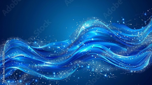  A blue wave, speckled with sparkling stars against a dark blue backdrop, bears a resemblance to a lightning bolt with its electric charge The upper portion features a blue sky photo