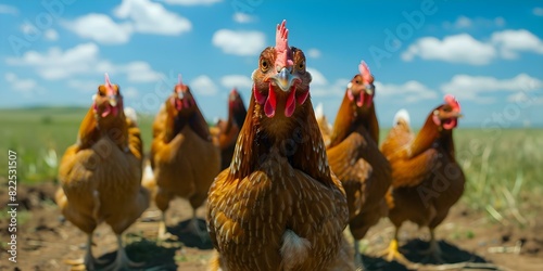 Clumsy Chickens Embark on a Hilarious Safari Adventure. Concept Comedy, Animals, Safari, Adventure, Humor photo