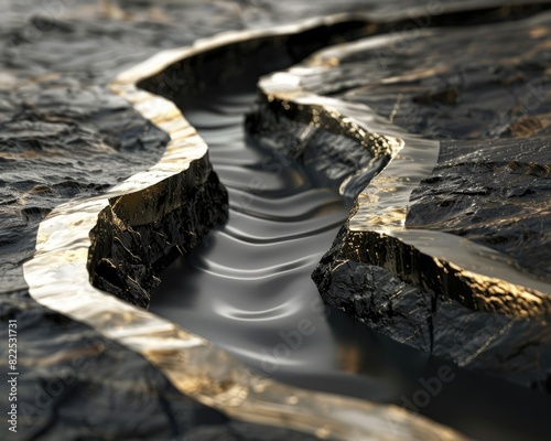 Flowing Silver River Through Jagged Obsidian Canyon photo