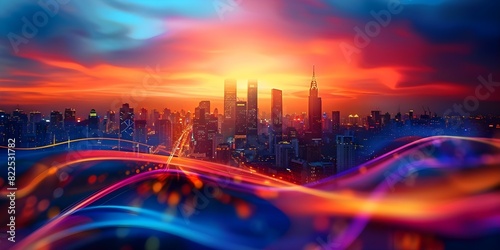 Blurred cityscapes as a symbol of the fusion of cultures and economies in a hyperconnected world. Concept Urban Landscapes  Globalization  Fusion of Cultures  Hyperconnected World  Blurred Cityscapes