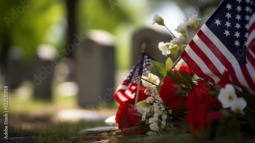 Eternal Tribute Decorating Gravesites with Flags and Patriotic Symbols on Memorial Day photo