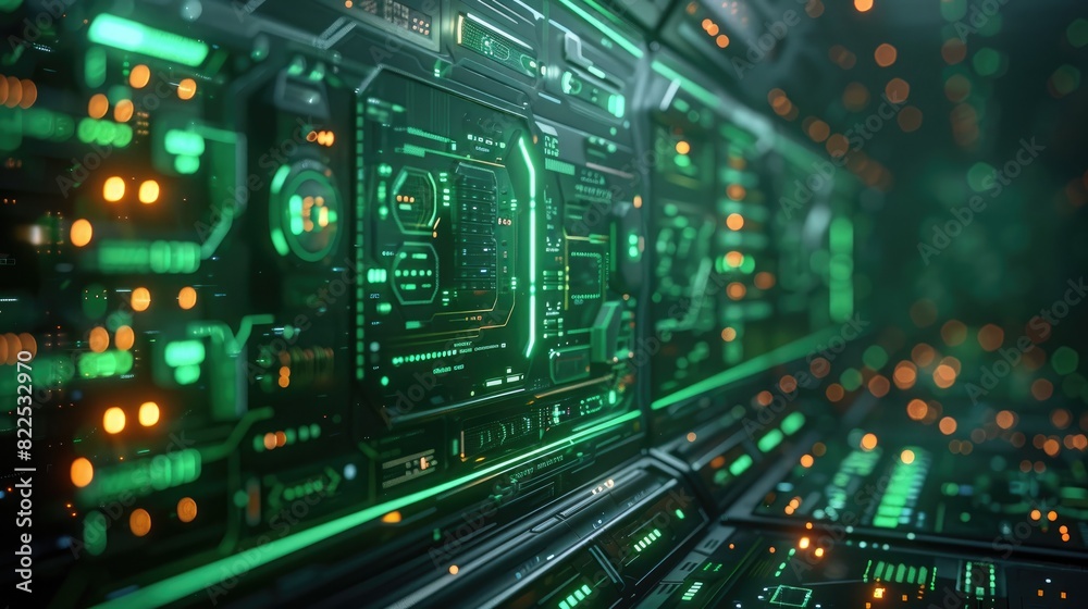 A holographic security interface with floating data streams, on a solid green background. A holographic security interface with floating data streams, on a solid green background.