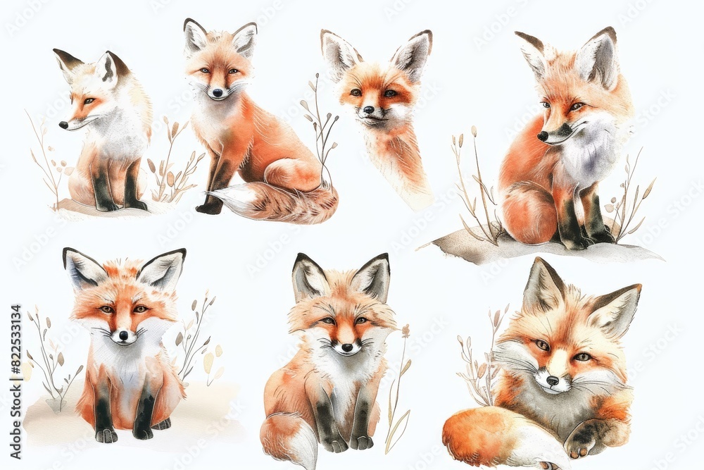 Woodland Animals & Plants Clipart Watercolor Set - Transparent PNGs - Nursery Clipart, Fox, Bear, Deer, Hedgehog. Beautiful simple AI generated image in 4K, unique. Woodland Animals & Plants Clipart Watercolor Set - Transparent PNGs - Nursery Clipart, Fox, Bear, Deer, Hedgehog. Beautiful simple AI generated image in 4K, unique.