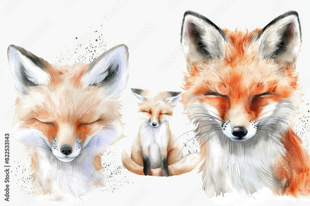 Obraz premium Beautiful red fox - watercolor.. Beautiful simple AI generated image in 4K, unique.