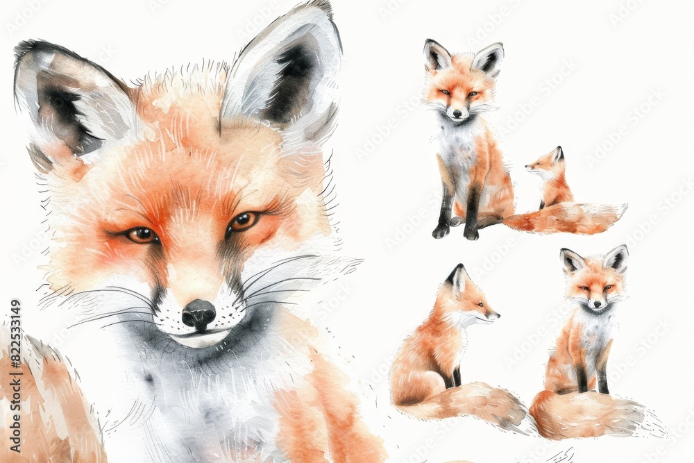 Obraz premium Beautiful red fox - watercolor.. Beautiful simple AI generated image in 4K, unique.