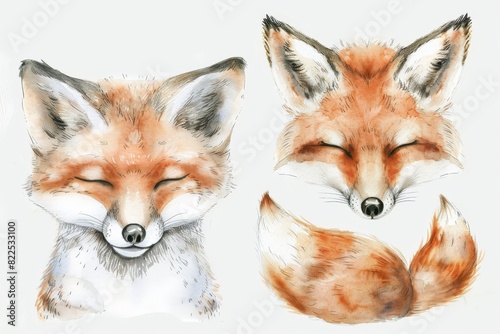 Woodland Animals & Plants Clipart Watercolor Set -  Transparent PNGs - Nursery Clipart, Fox, Bear, Deer, Hedgehog. Beautiful simple AI generated image in 4K, unique.