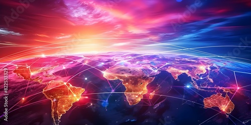 Interconnected global trade networks facilitating crosscultural exchange and digital communication. Concept Globalization  Trade Networks  Crosscultural Exchange  Digital Communication