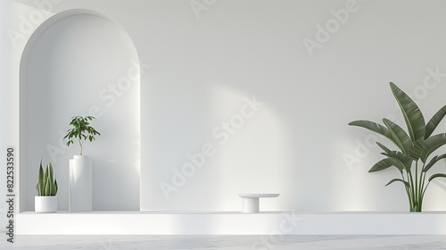Minimalist White Parapet Wall with Sculptural Elements and Pure Aesthetic photo