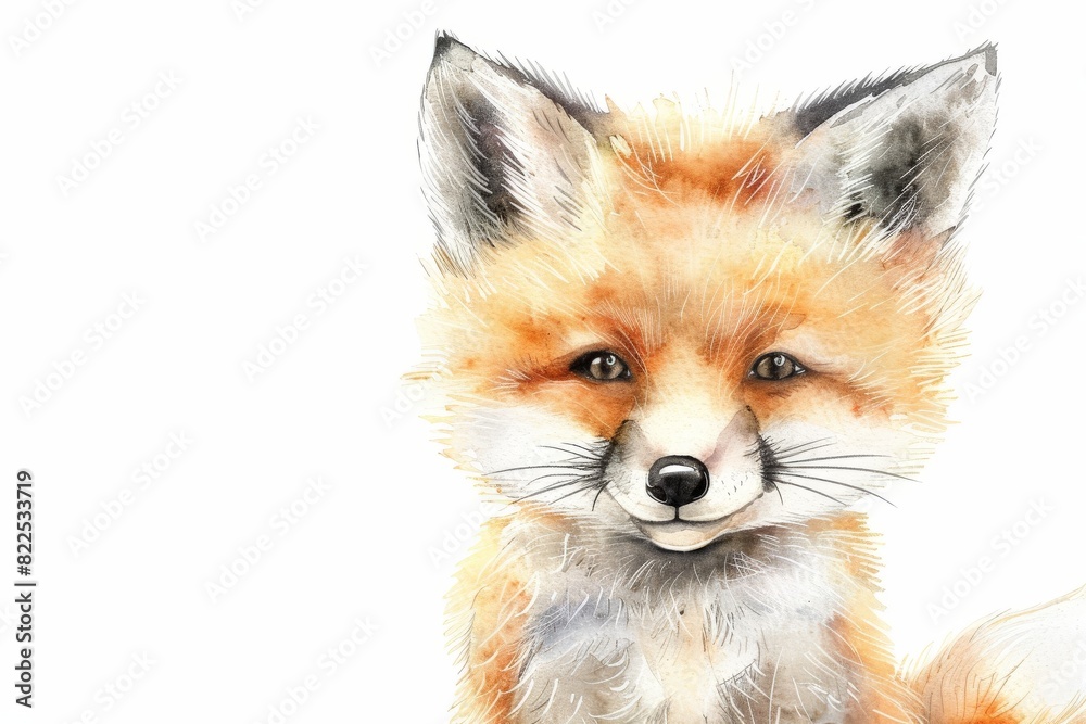 Obraz premium Woodland Animals & Plants Clipart Watercolor Set - Transparent PNGs - Nursery Clipart, Fox, Bear, Deer, Hedgehog. Beautiful simple AI generated image in 4K, unique.