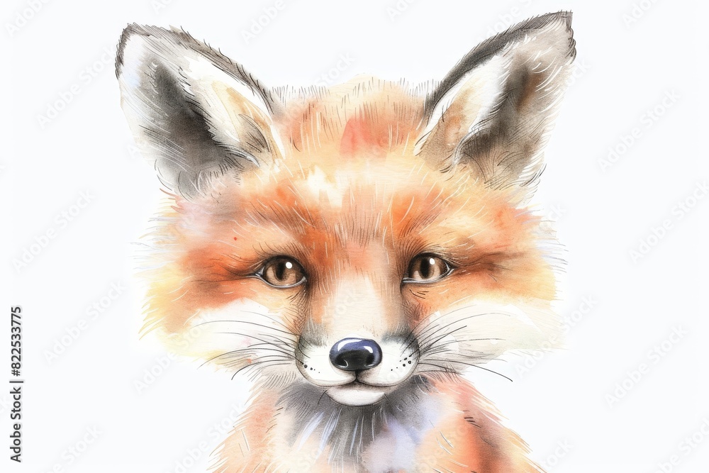 Fototapeta premium Beautiful red fox - watercolor.. Beautiful simple AI generated image in 4K, unique.
