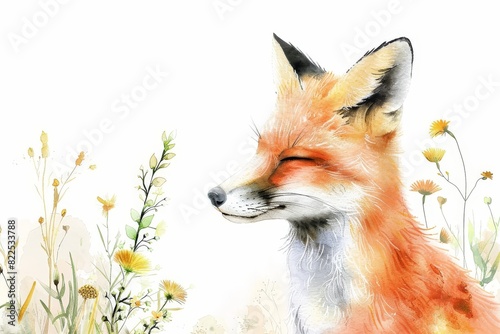 Beautiful red fox - watercolor.. Beautiful simple AI generated image in 4K, unique. photo