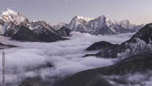 Panorama from Gokyo Ri overlooking Nepals longest glacier in the Himalayas  photo