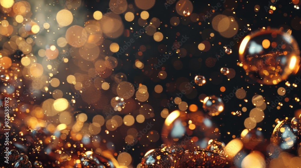  A collection of bubbles hovering above a black expanse, their tops teeming with numerous bubbles Below, water droplets dot the bubble surfaces